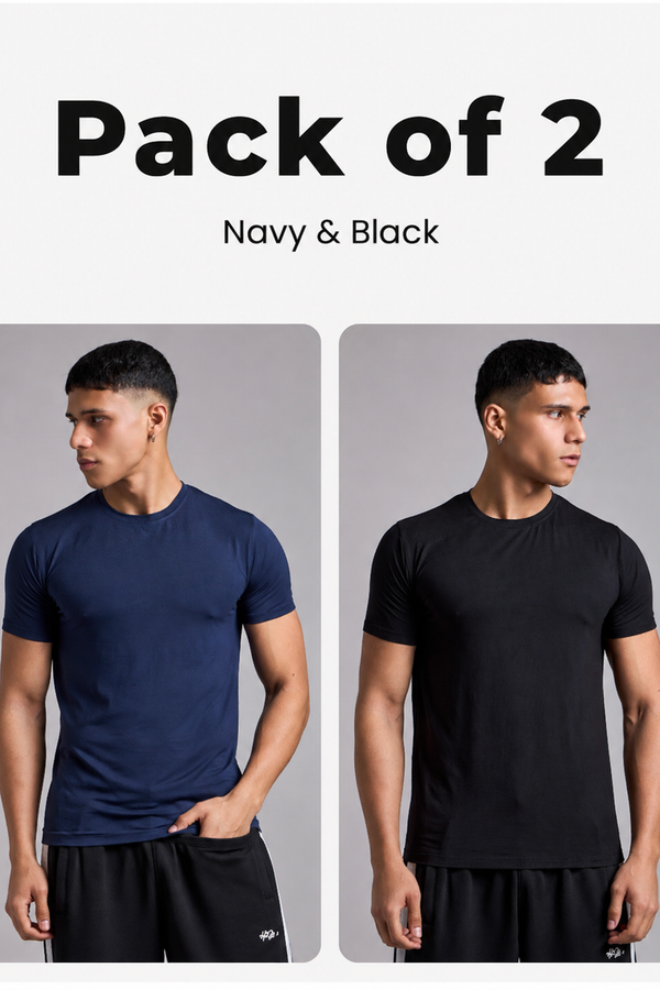 Pack Of 2: Men's Bamboo Tee - Black+Navy