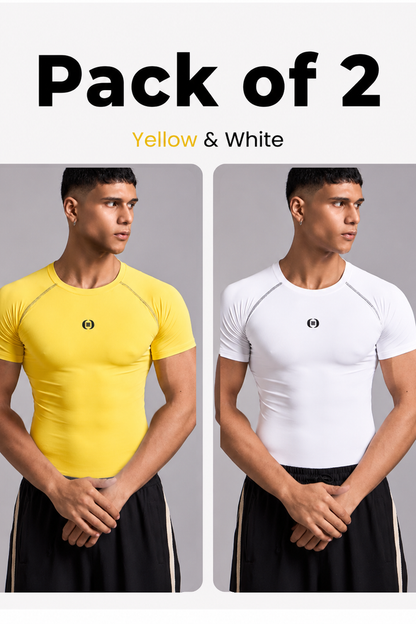 Pack of 2: Grind Compression Tee – White+Yellow