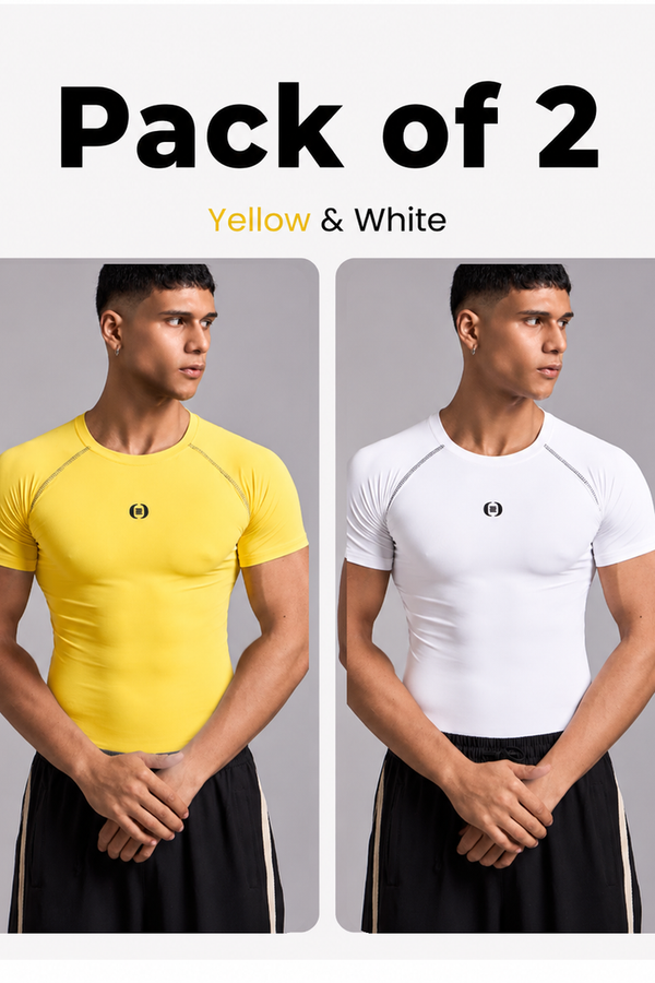 Pack of 2: Grind Compression Tee – White+Yellow